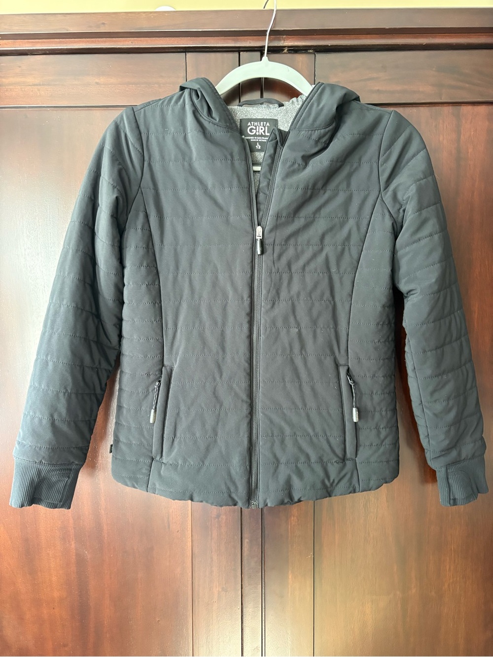 Athleta GIRL Black Quilted Hooded Puffer Jacket
